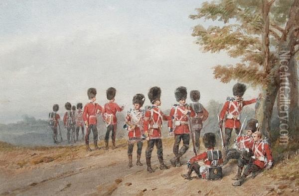 Grenadier Guards On Exercise Oil Painting - Orlando Norie