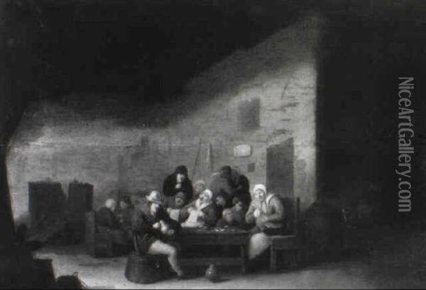 Peasants Carousing In A Tavern Oil Painting - Bartholomeus Molenaer