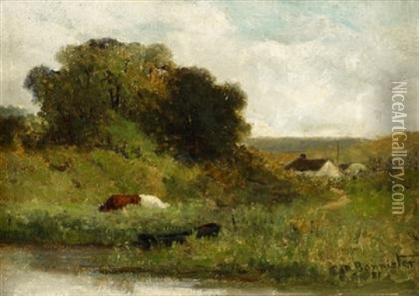 Cows By A Stream Oil Painting - Edward Bannister