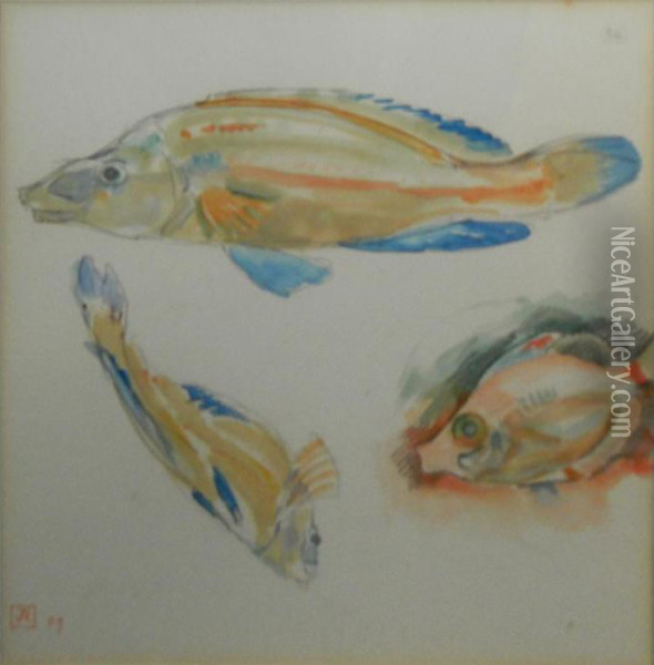 Three Fish Oil Painting - Theo van Rysselberghe