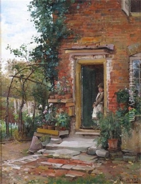 A Garden Door Oil Painting - Alfred Augustus Glendening Sr.