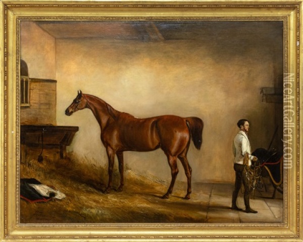 Stable Interior With Horse And Groom Oil Painting - John E. Ferneley