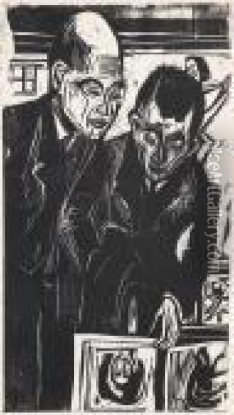 Graphik Besehende Herren (dr. Bauer Und Dr. Hans Mardersteig). Oil Painting - Ernst Ludwig Kirchner