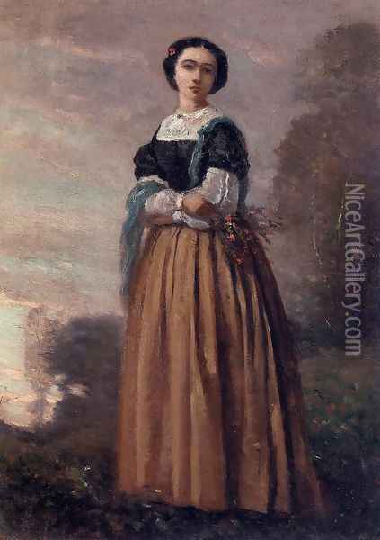 Portrait of a Standing Woman Oil Painting - Jean-Baptiste-Camille Corot