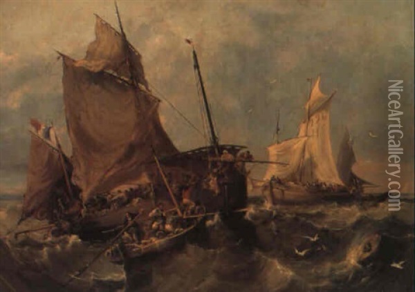 Skibe I Havsn+d Oil Painting - William Roxby Beverley