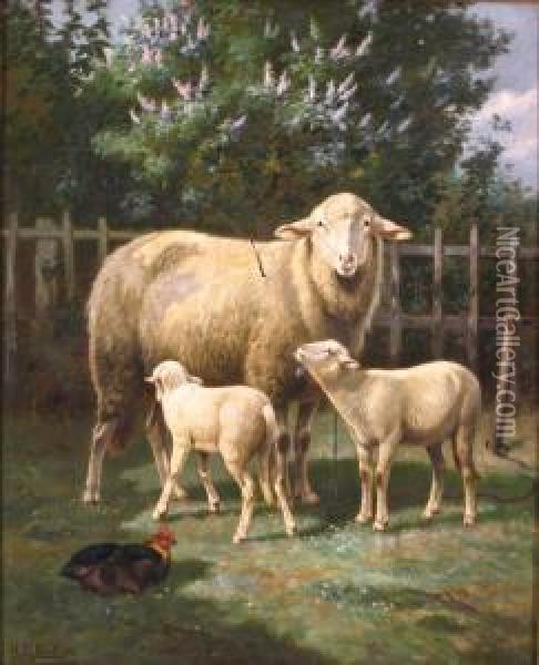 Sheep & Hen Oil Painting - Henri De Beul