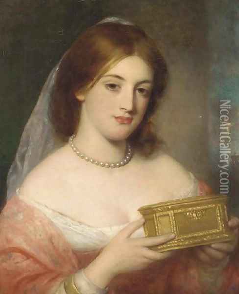 A lady with a casket Oil Painting - Charles Baxter