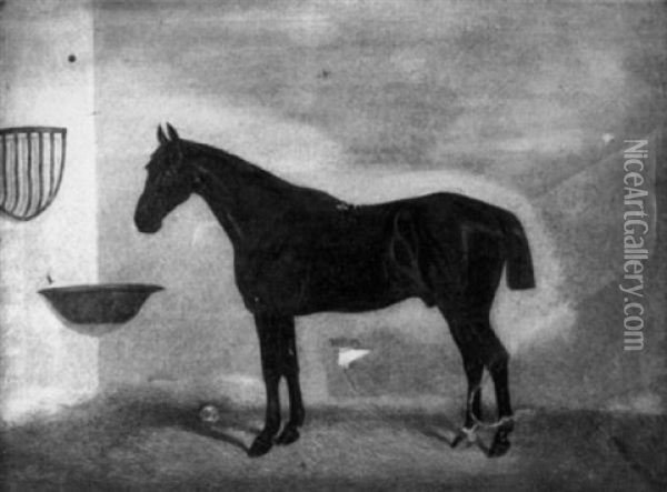 Portrait Of A Black Horse In A Stable Oil Painting - Edwin (of Bath) Loder