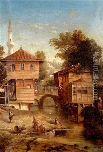 Maisons Turques - Environs De Constantinople Oil Painting - Germain Fabius Brest