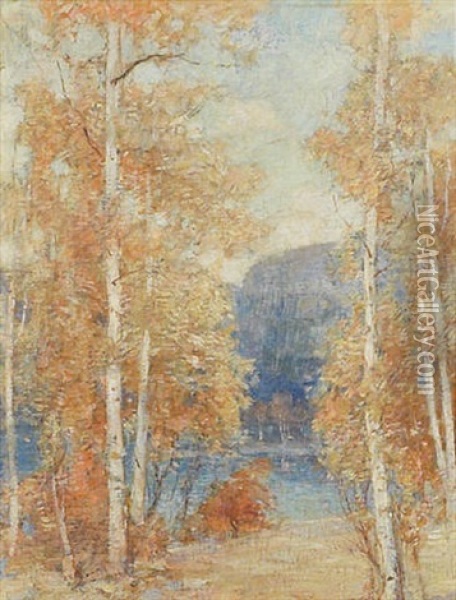 Autumnal Landscape With Birches Oil Painting - Paul Bernard King
