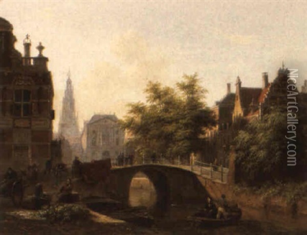 A View Of A Dutch Town Oil Painting - Bartholomeus Johannes Van Hove