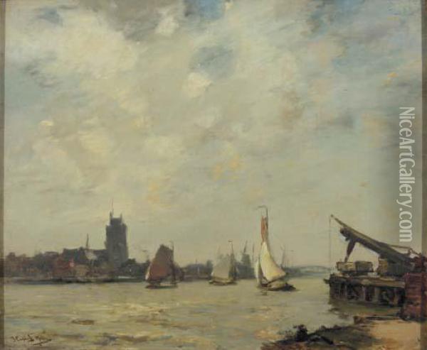 Shipping On The Merwede, Dordrecht Oil Painting - James Campbell Noble