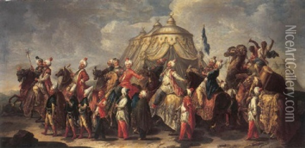 A Cavalcade Of Turks And Thier Moorish Followers Before An Encampment Oil Painting - Francesco Salvator Fontebasso
