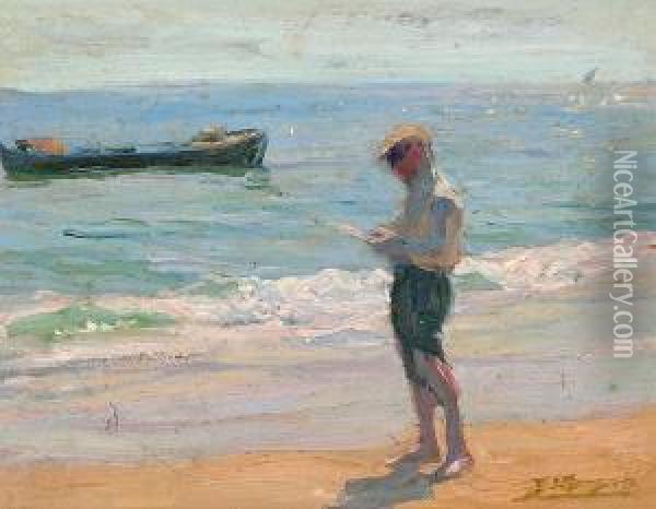 Joven En La Orilla Del Mar Oil Painting - Jose Mongrell Torrent