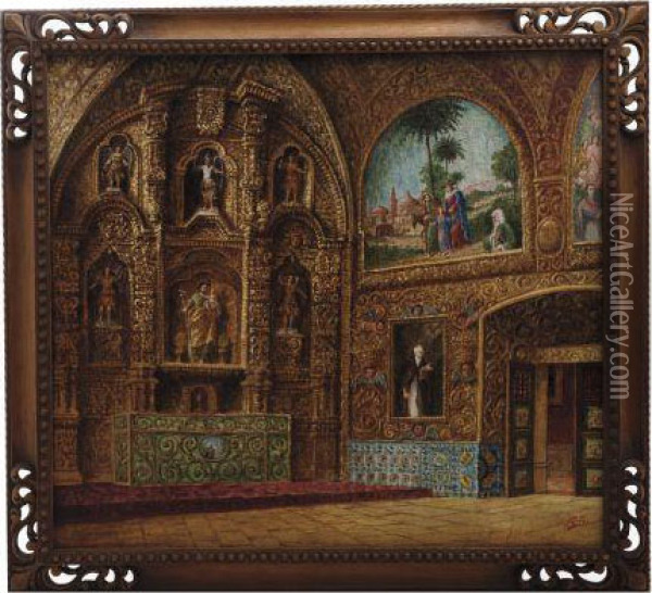 Interior De La Iglesia De Tepozotlan Oil Painting - Cortes