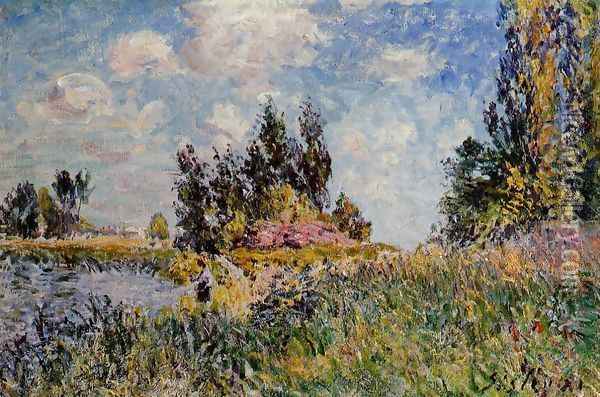 Landscape - The Banks of the Loing at Saint-Mammes Oil Painting - Alfred Sisley