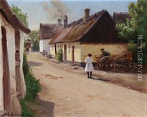 Summer Day In A Danish Village Oil Painting - Hans Andersen Brendekilde