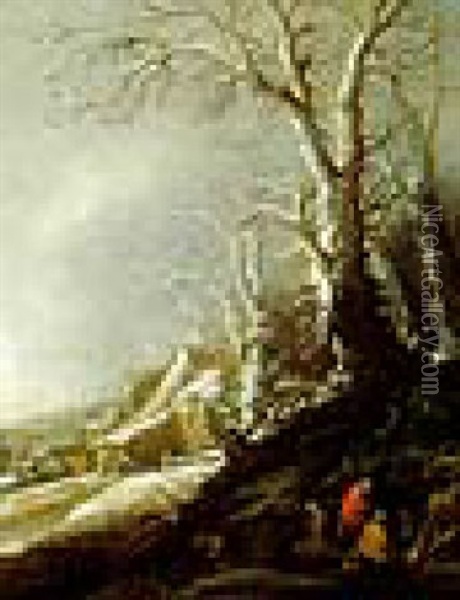 Winterlandschaft Mit Zigeunern Am Lagerufer Oil Painting - Gysbrecht Leytens