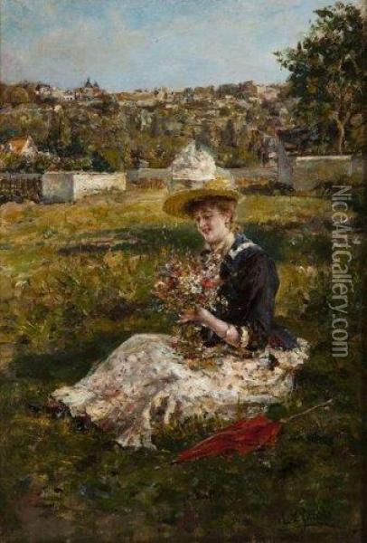 Jeune Femme Au Bouquet Oil Painting - Eduardo Leon Garrido