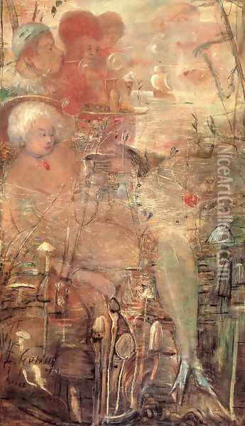 The Opium Smokers Dream 1913-18 Oil Painting - Lajos Gulacsy