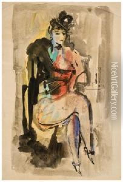 Seated Woman Oil Painting - Konstantin Ivanovich Rudakov