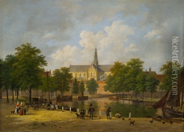 Haarlem Mit Blick Auf St. Bavo Oil Painting - Bartholomeus Johannes Van Hove