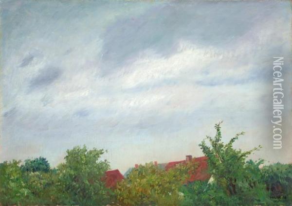 Aus Mecklenburg. Dacher Und Himmel Oil Painting - Emil Orlik