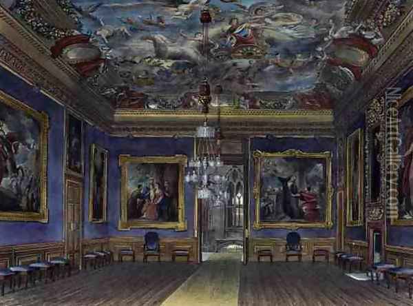 The Kings Drawing Room, Windsor Castle, from Royal Residences, engraved by Thomas Sutherland b.1785, pub. by William Henry Pyne 1769-1843, 1817 Oil Painting - James Stephanoff