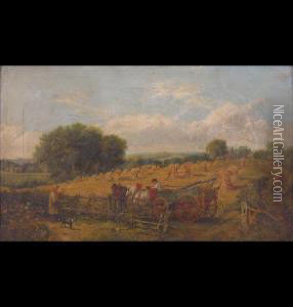 Harvest Scene With Figures Oil Painting - Arthur James Stark