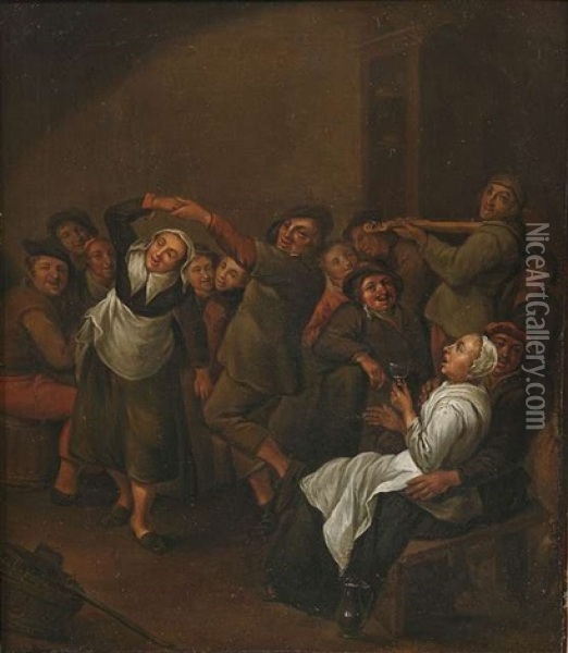 Bauernszenen Im Wirtshaus (pair) Oil Painting - Egbert van Heemskerck the Elder