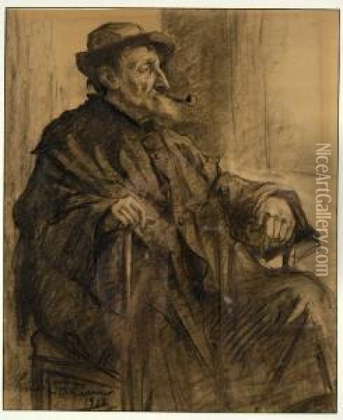 Bildnis Eines Sitzenden Mannes Mit Pfeife Oil Painting - Lino Salini