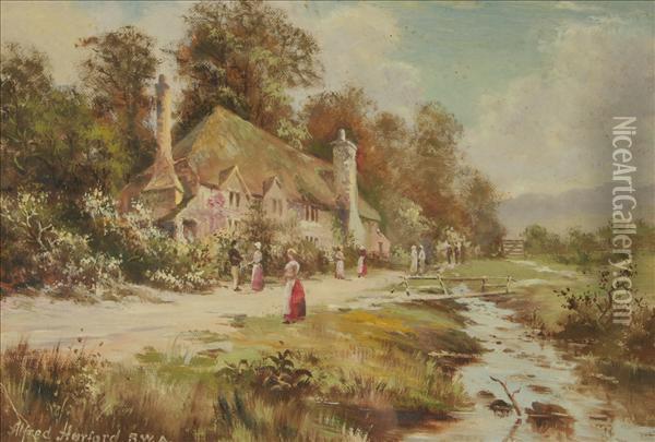 'nearporlock'; 'the Crofter's ..., Nr. Loch......, Oban' Oil Painting - Alfred Harford
