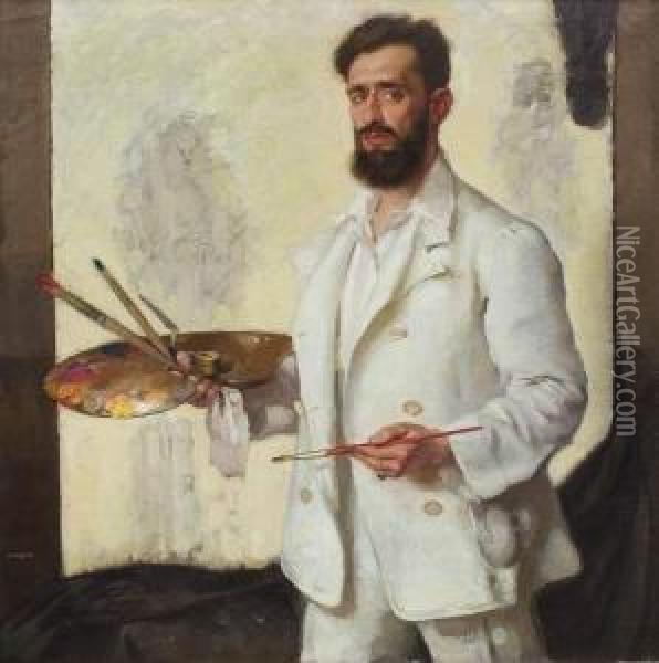Le Peintre Dans Son Atelier Oil Painting - Gino F. Parin