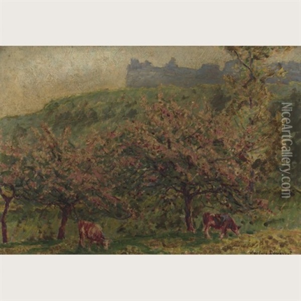 Apple Blossom Time Arc-la-bataille Oil Painting - Wynford Dewhurst