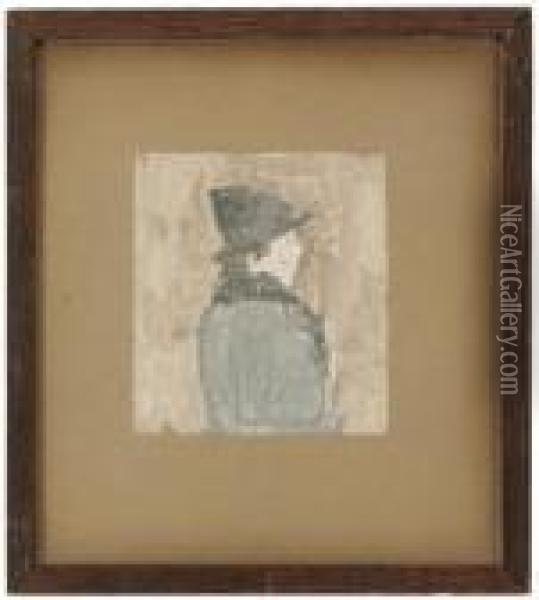 Profile Of A Woman Wearing A Hat And A Grey Coat Oil Painting - Gwendolen John