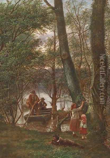 At the riverbank Oil Painting - William Ward