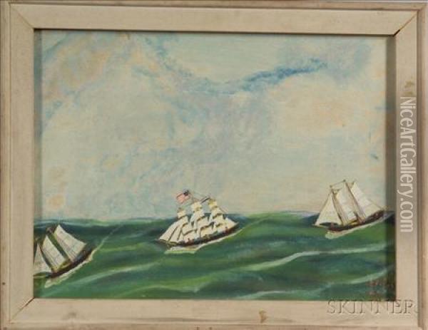 Clipper Ship And Grand Banks. Oil Painting - John Orne Johnson Frost