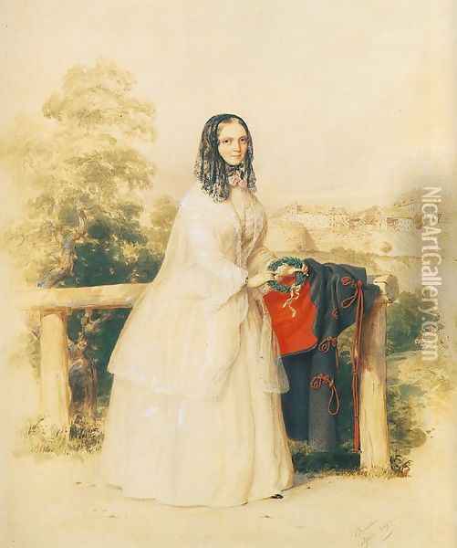 Nagy Sandor Jozsef menyasszonya, Kovacs Schmidt Emma, 1849 Oil Painting - Miklos Barabas