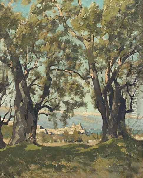 Fort d'Antibes a view of the fortress of Antibes Oil Painting - Henri-Joseph Harpignies