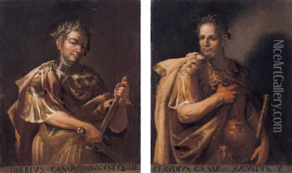 L'imperatore Tiberio (+ L'imperatore Claudio; 2 Works) Oil Painting - Pietro Francesco Guala