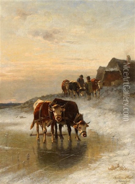 Vieh Auf Dem Eise Oil Painting - Christian Friedrich Mali