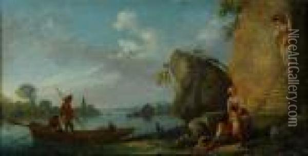 Paesaggio Con Figure Oil Painting - Jean-Baptiste Pillement