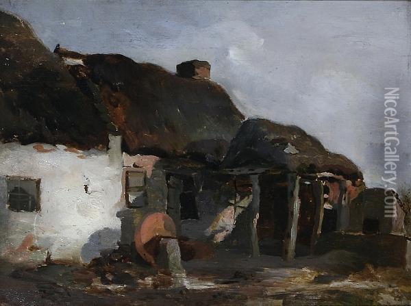 Old Cottage At Raby Mere Oil Painting - William Huggins