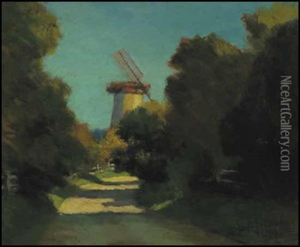 Landscape With Windmill Oil Painting - John Young Johnstone