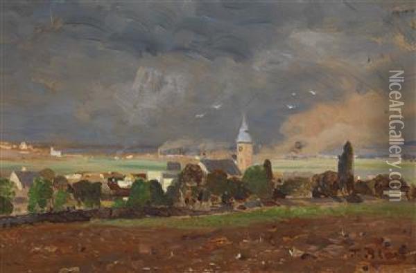 Village Landscape With Approaching Storm Oil Painting - Tina Blau