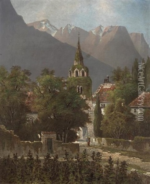 Alpine Castle Oil Painting - Edwin Deakin