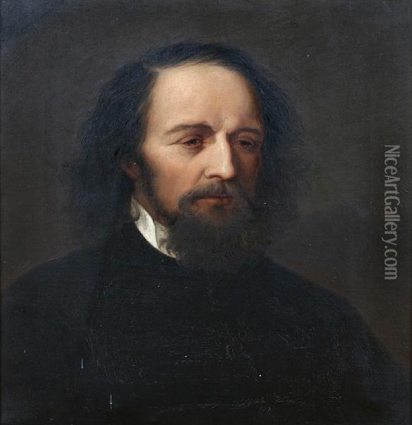 A Portrait Of Alfred, Lord Tennyson(1809-1892) Oil Painting - George Frederick Watts