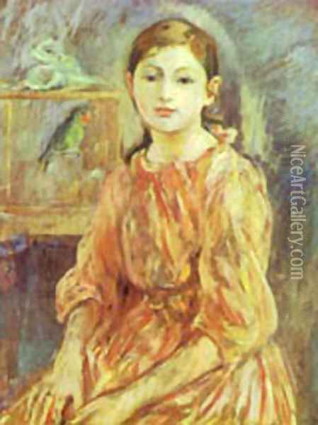 The Artists Daughter With A Parakeet 1890 Oil Painting - Berthe Morisot