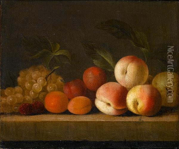 Still Life Of Peaches, Apricots, Plums, Grapes And Other Fruit On A Stone Ledge Oil Painting - William Sartorius