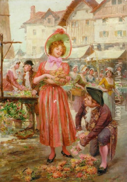 The Flower Market Oil Painting - Mariano Alonso Perez